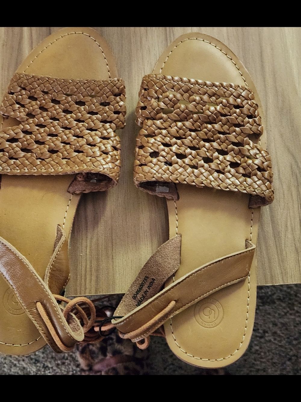 Urban Outfitters Woven Tan Leather Slide Sandals